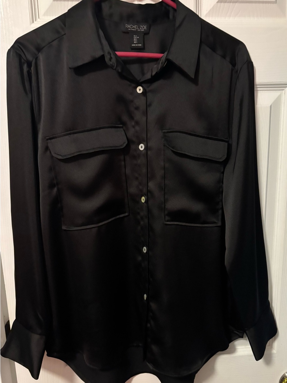 Rachel Zoe Black Satin Utility Button-Down Shirt - Size L